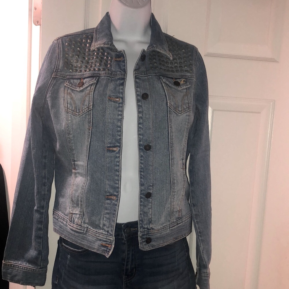 Hollister Blue Jean Jacket with Studded Shoulders
